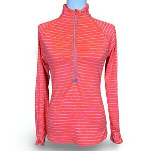 Athleta | Women's Long Sleeve Half‎ Zip Pullover Jacket Top Orange Stripe Small